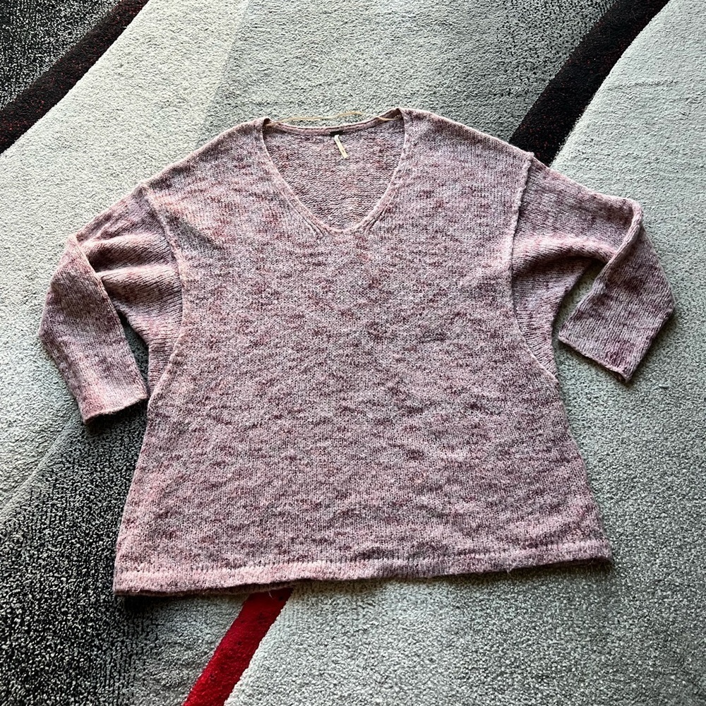 Free People Purple V Neck Oversized Sweater